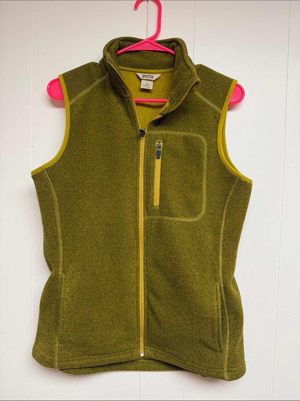 Duluth Trading Co Olive Green Fleece Vest with Zip Chest Pocket